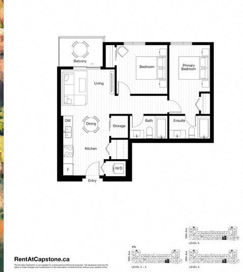 Floor plan for 2 beds, 2 baths, 815 sqft